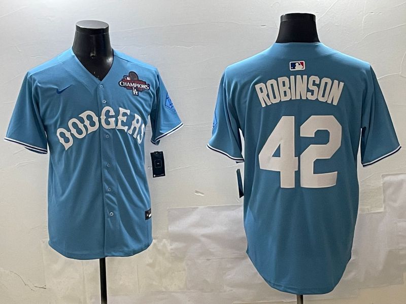 Men Los Angeles Dodgers #42 Robinson Light Blue Joint Name 2025 Nike MLB Jersey style 16->los angeles dodgers->MLB Jersey